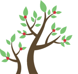 Illustration of two fruiting apple trees in The Teachers Academy logo